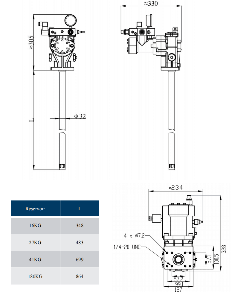 Standalone pump, without oil tank Dimension Standalone pump, without oil tank Dimension